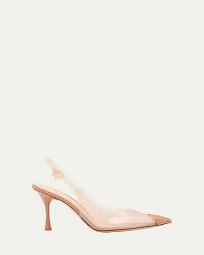 Gianvito Rossi Plexi Patent Leather Cap-toe Slingback Pumps In Brown