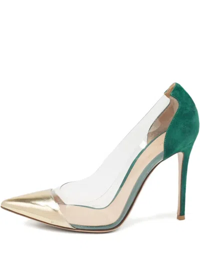 Pre-owned Gianvito Rossi Plexi Pointed-toe Heeled Pumps In Gold