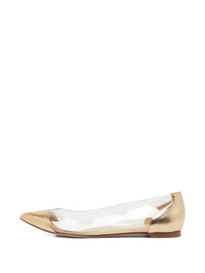 Pre-owned Gianvito Rossi Plexi Pointed-toe Ballet Flats In Gold