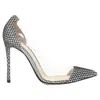 Gianvito Rossi Plexi Silver Glitter Mesh Pvc Point Toe Pump In Silver