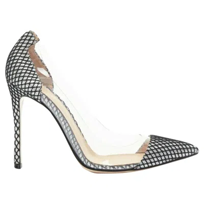 Gianvito Rossi Plexi Silver Glitter Mesh Pvc Point Toe Pump