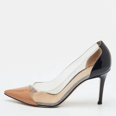 Pre-owned Gianvito Rossi Plexi Size 35 Beige/black Patent Leather And Pvc Pointed Toe Pumps In Sand