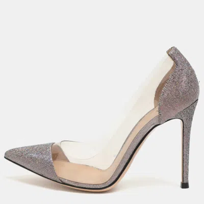 Pre-owned Gianvito Rossi Plexi Size 36.5 Metallic Lurex Fabric Pumps In Silver