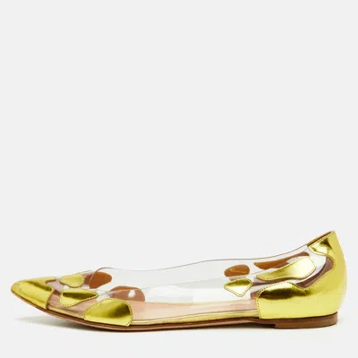 Pre-owned Gianvito Rossi Plexi Size 36.5 Metallic/transparent Leather And Pvc Pointed Toe Ballet Flats In Silver