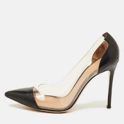 Pre-owned Gianvito Rossi Plexi Size 39.5 Black/transparent Leather And Pvc Pointed Toe Pumps