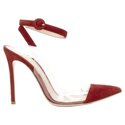 Gianvito Rossi Plexi Suede Clear Pvc Ankle Strap Pump In Red