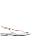 Gianvito Rossi Robbie Metallic Leather Slingback Flats In Grey