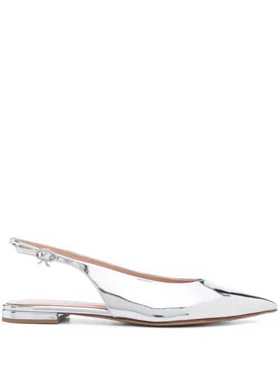 Gianvito Rossi Point Sling Back Ballerina In Silver