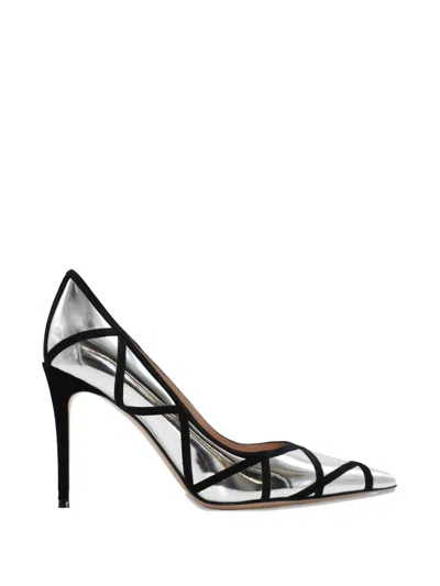 Gianvito Rossi 95 Suede-trimmed Mirrored-leather Pumps In Silver