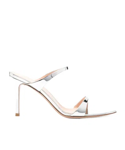 Gianvito Rossi 95mm Metallic Leather Mules In Silver