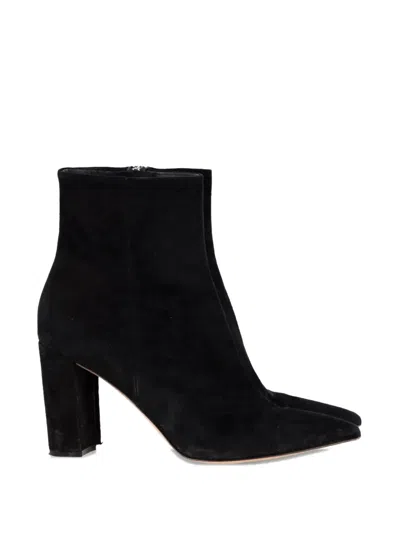 Pre-owned Gianvito Rossi Pointed-toe Block-heel Boots In Black
