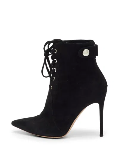 Pre-owned Gianvito Rossi Pointed Toe Lace-up Ankle Boots In Black
