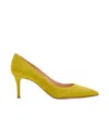 Gianvito Rossi Light Yellow Suede Pointed Pump In Brown
