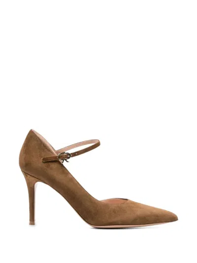 Gianvito Rossi Pointed-toe Buckled-strap Pumps In Brown