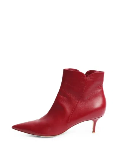 Pre-owned Gianvito Rossi Pointed-toe Kitten-heel Ankle Boots In Red