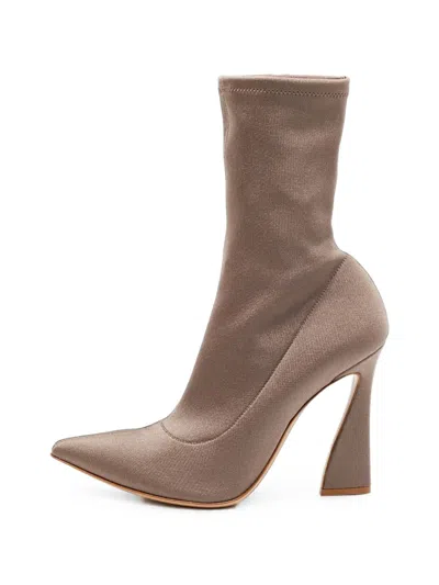 Pre-owned Gianvito Rossi Pointed-toe Sculptural-heel Ankle Boots In Neutrals