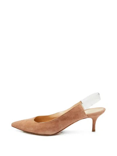 Pre-owned Gianvito Rossi Pointed-toe Slingback-strap Pumps In Neutral