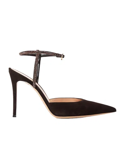 Gianvito Rossi 95mm Suede Crystal-strap Pumps In Brown
