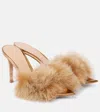 Gianvito Rossi Pointy Shearling-trimmed Leather Mules In Beige