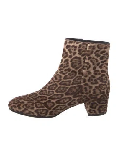 Pre-owned Gianvito Rossi Ponyhair Animal Print Boots In Brown