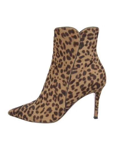 Pre-owned Gianvito Rossi Ponyhair Animal Print Boots In Neutral