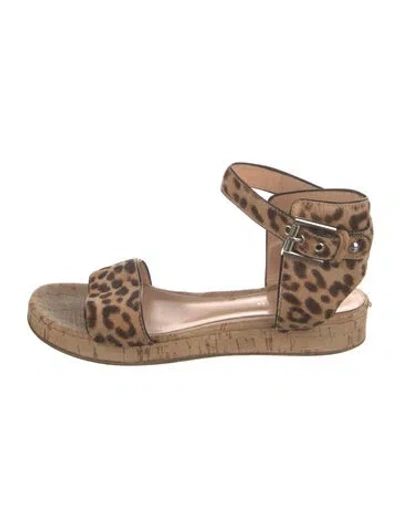 Pre-owned Gianvito Rossi Ponyhair Animal Print Espadrilles In Brown