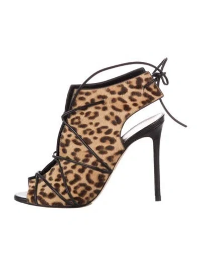 Pre-owned Gianvito Rossi Ponyhair Animal Print Lace-up Boots In Brown