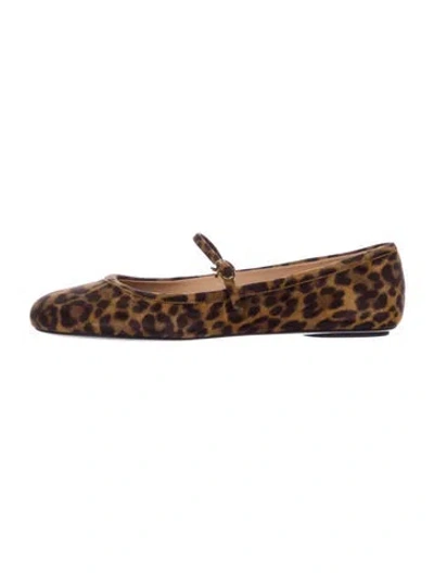 Pre-owned Gianvito Rossi Ponyhair Animal Print Mary Jane Flats In Brown