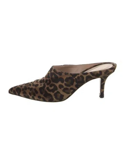 Pre-owned Gianvito Rossi Ponyhair Animal Print Mules In Brown
