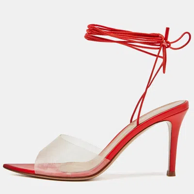 Pre-owned Gianvito Rossi Poppy Red Leather And Pvc Skye Sandals Size 41.5