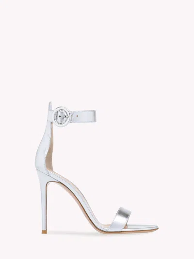 Gianvito Rossi Portofino 105 Metallic Leather Sandals In Silver