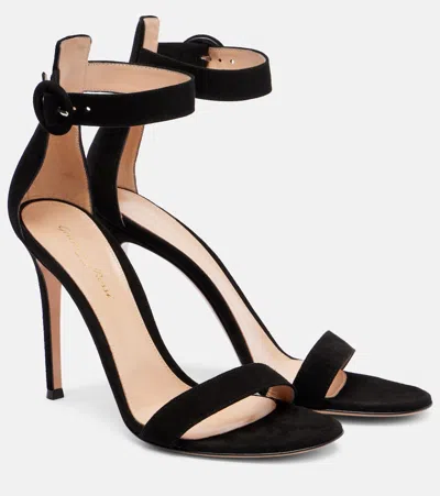 Gianvito Rossi Portofino 105 Suede Sandals In Black