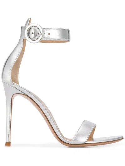 Gianvito Rossi Portofino 105mm Leather Sandals In Silver