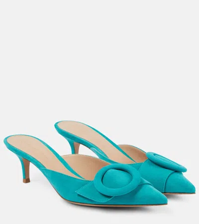 Gianvito Rossi Portofino 55 Suede Mules In Turquoise