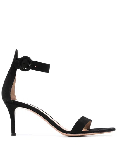 Gianvito Rossi Portofino 70mm Suede Sandals In Schwarz