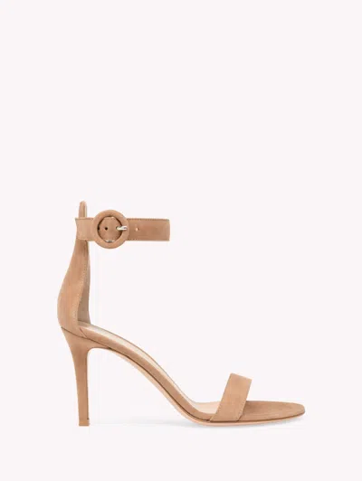 Gianvito Rossi Portofino Suede Sandals In Praline Pink Suede