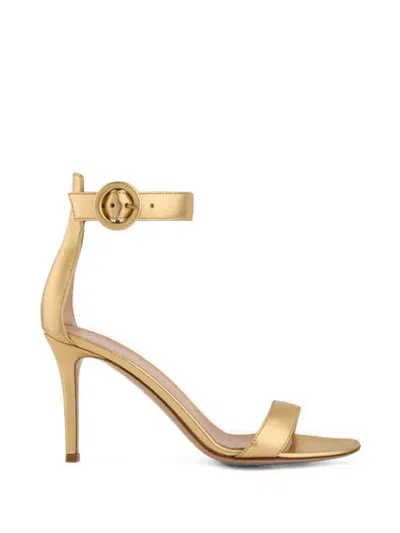 Gianvito Rossi Portofino Metallic Leather Sandals In Gold