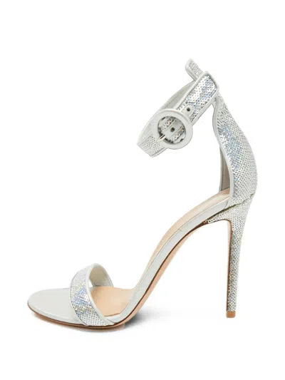 Pre-owned Gianvito Rossi Portofino Sequin-embellished Sandals In Silver