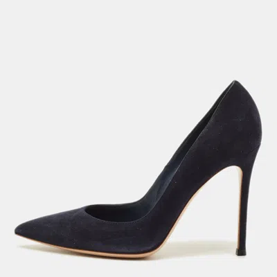 Pre-owned Gianvito Rossi Portofino Size 37 Navy Blue Suede Pumps