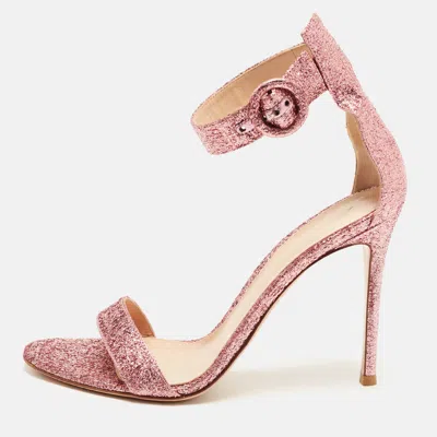 Pre-owned Gianvito Rossi Portofino Size 39.5 Pink Lurex Fabric Ankle Strap Sandals