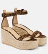 Gianvito Rossi Portofino Suede Espadrille Wedges In Almond Leopard Print+naturale