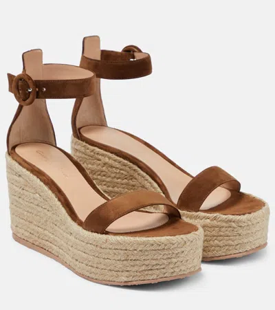 Gianvito Rossi 45 Suede Espadrille Wedge Sandals In Brown
