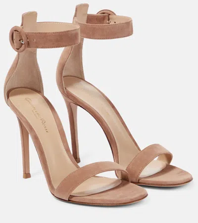 Gianvito Rossi Portofino Suede Sandals In Praline