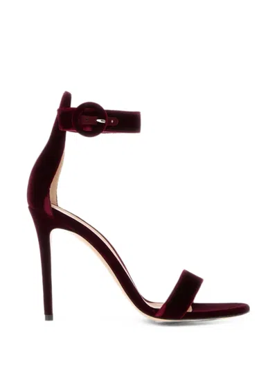 Gianvito Rossi Tiziano Red Velvet Portofino 105 Sandals In Black