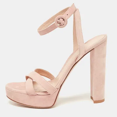 Pre-owned Gianvito Rossi Powder Pink Suede Ankle Strap Platform Sandals Size 37.5
