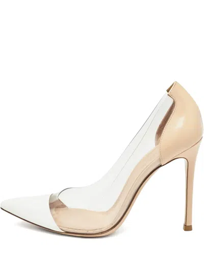Pre-owned Gianvito Rossi  100mm Clear-panel Leather Pumps In Neutral