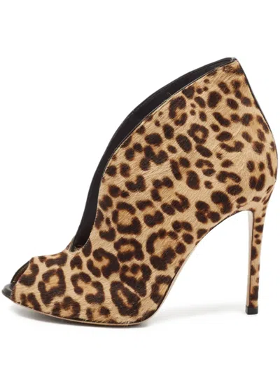 Pre-owned Gianvito Rossi  100mm Leopard-print Ankle Boots In Brown