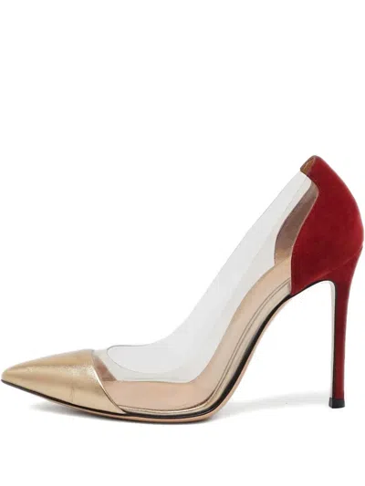 Pre-owned Gianvito Rossi  100mm Plexi Clear-panel Suede Pumps In Neutral