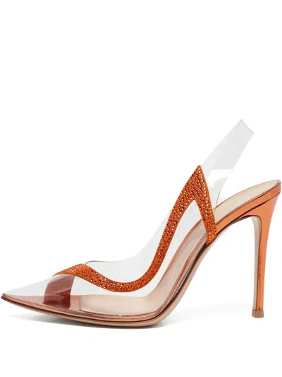 Pre-owned Gianvito Rossi  105mm Hortensia Crystal-embellished Pumps In Orange