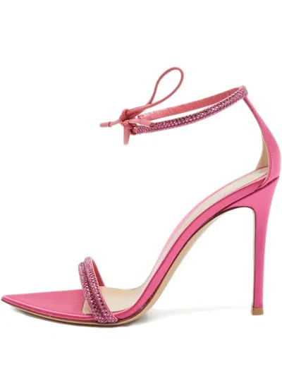 Pre-owned Gianvito Rossi  110mm Crystal-strap Satin Sandals In Pink